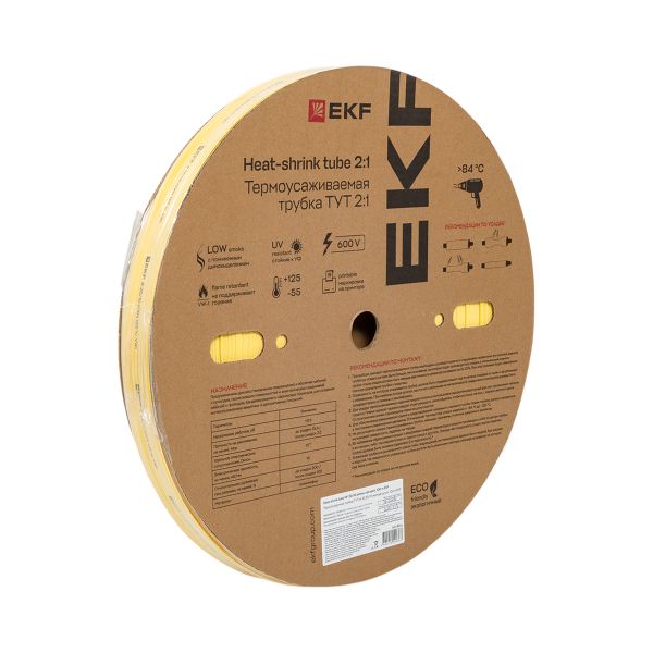 Термоусаживаемая трубка ТУТ нг 20/10 желтая рулон EKF PROxima