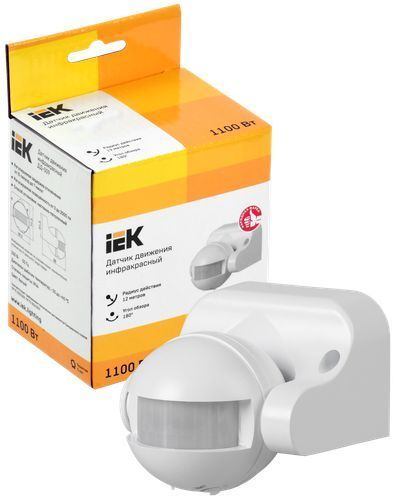 Датчик движения ДД-009 1100Вт 180град 12м IP44 белый IEK
