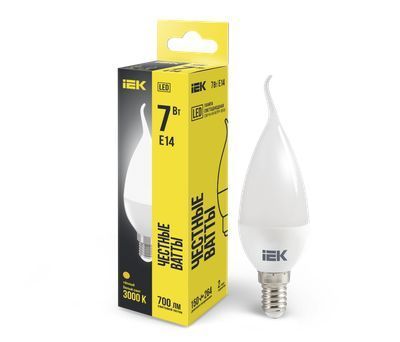 Лампа светодиодная CB35 свеча на ветру 7Вт 230В 3000К E14 IEK