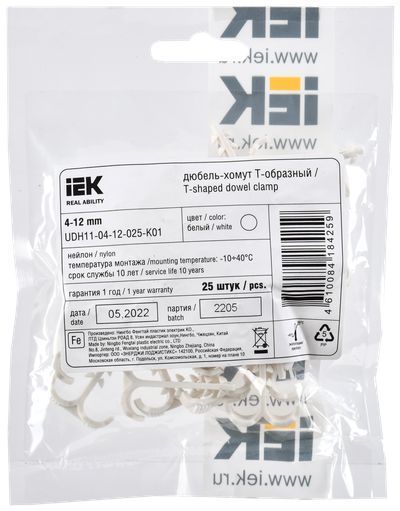 Дюбель-хомут Т-образный 4-12мм нейлон белый (25шт/упак) IEK