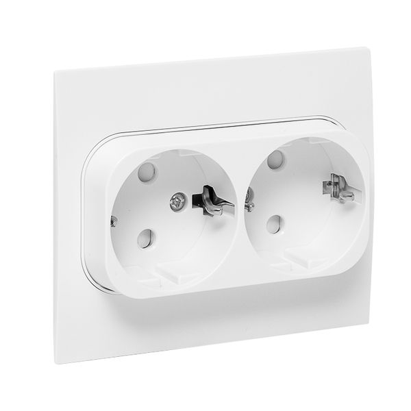Стокгольм Розетка 2-местная с/з 16А автоматические клеммы белая с защ. штор. EKF PROxima