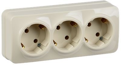 GLORY Розетка 3-местная для открытой установки с заземлением без защитных шторок 16А РС23-3-ХК кремовый IEK
