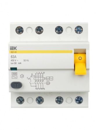 Выключатель дифференциальный (УЗО) ВД1-63 4Р 63А 30мА IEK