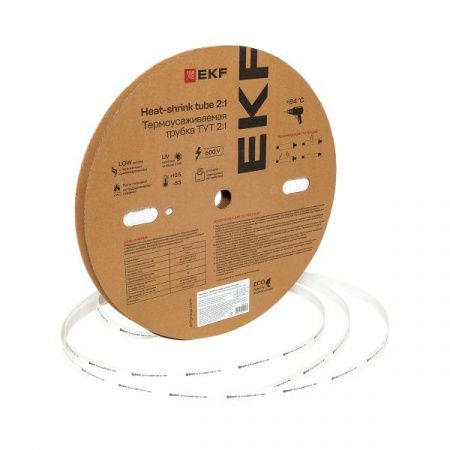 Термоусаживаемая трубка ТУТ нг 12/6 белая рулон EKF PROxima