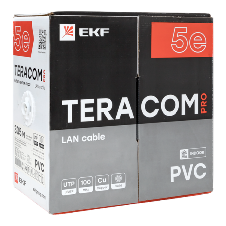 Кабель витая пара U/UTP кат.5E 4 пары 24 AWG solid PVC сер. TERACOM PRO PRO EKF TRP-5EUTP-04PVC-GY-I