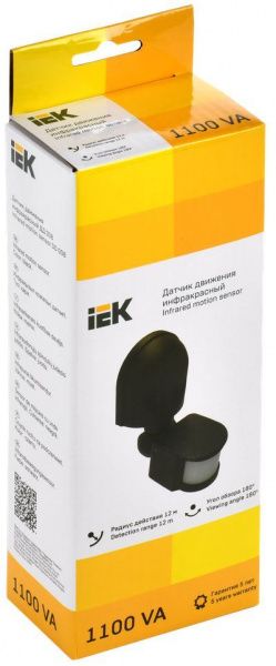 Датчик движения ДД-008 1100Вт 180град 12м IP44 черный IEK