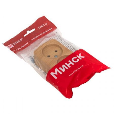 Розетка 2-местная ОП Минск 10А без заземления светлое дерево EKF