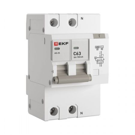 Автоматический выключатель дифференциального тока АД-2 2Р (S) 63А характеристика C 100мА тип АС электронный селективный 6кА PROXIMA EKF