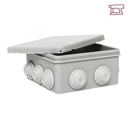 Коробка распределительная КМР-030-014 с крышкой (100x100x50) для прямого монтажа, 10 мембр. вводов серая IP55 EKF