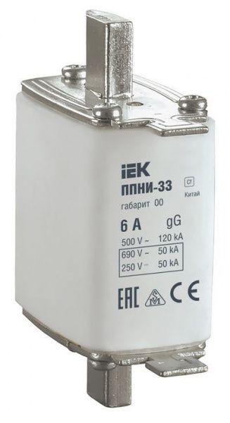 Плавкая вставка предохранителя ППНИ-33, габ. 00,   6А   IEK