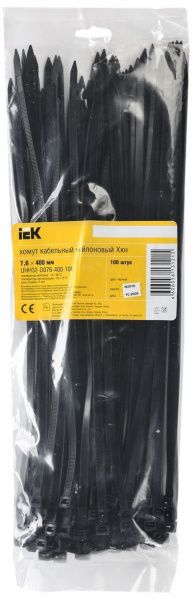 Хомут (стяжка)  нейлон   7,6 х 400  черн.  (100шт)  IEK UHH32-D076-400-100