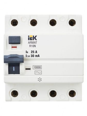ARMAT Выключатель дифференциального тока R10N 4P 25А 30мА тип AC IEK