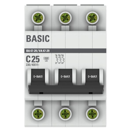Автоматический выключатель ВА 47-29 3P 25А (C) 4,5кА BASIC