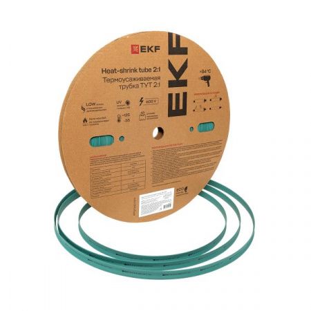 Термоусаживаемая трубка ТУТ нг 12/6 зелёная рулон EKF PROxima