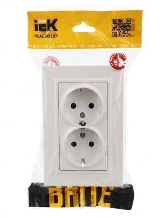 BRITE Розетка 2-местная с заземлением с защитными шторками 16А в сборе РСш12-3-БрЖ жемчуг IEK