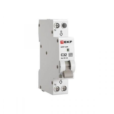 Автоматический выключатель дифференциального тока АВДТ-63М 1P+N 18мм 32А характеристика С 30мА тип A электронный 6кА PROXIMA EKF
