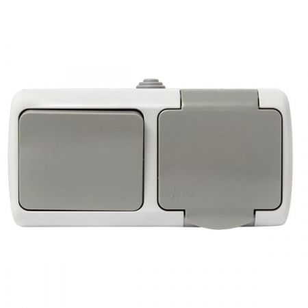 Мурманск Блок розетка 1-м 16А с заземлением с крышкой+ 1-кл выключатель IP54 серый EKF