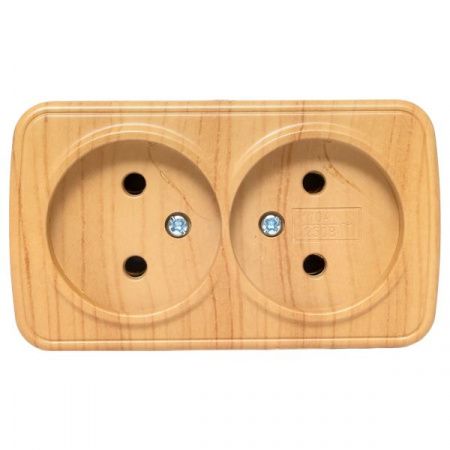 Розетка 2-местная ОП Минск 10А без заземления светлое дерево EKF