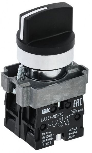 Переключатель LA167-BDF33 на 3 положения 2NO черный IEK