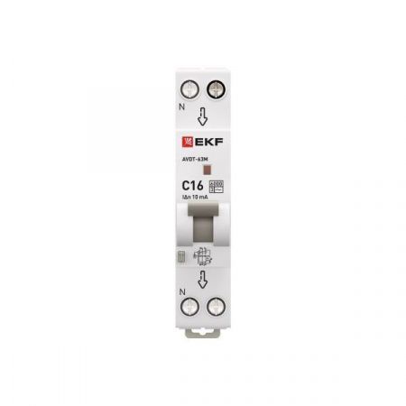 Автоматический выключатель дифференциального тока АВДТ-63М 1P+N 18мм 16А характеристика С 10мА тип AС электронный 6кА PROXIMA EKF