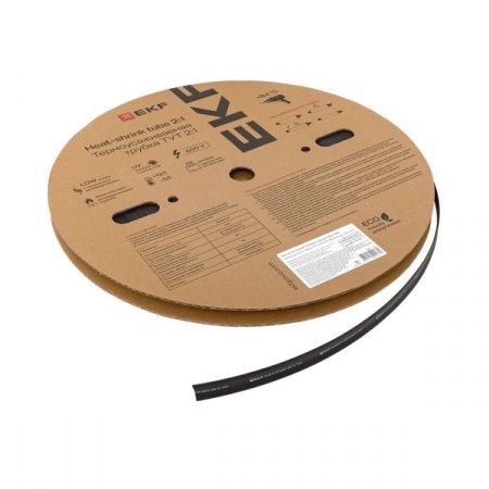 Термоусаживаемая трубка ТУТ нг 12/6 черная рулон EKF PROxima