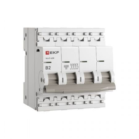 Автоматический выключатель 4P 2А (B) 6кА ВА 47-63N PROxima EKF