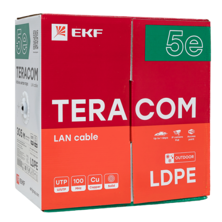 Кабель витая пара TERACOM Cat.5E U/UTP 4 пары solid внешний оболочка LDPE цвет черный (упак. 305м)