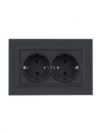 BRITE Розетка 2-местная с заземлением с защитными шторками 16А в сборе РСш12-3-БрГ графит IEK