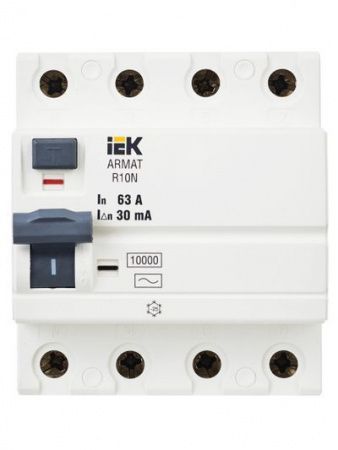 ARMAT Выключатель дифференциального тока R10N 4P 63А 30мА тип AC IEK