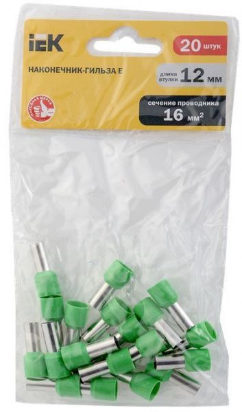 Наконечник НШВИ  16,00-12 Наконечник-гильза Е16-12 16мм2 (зеленый, 20шт) IEK