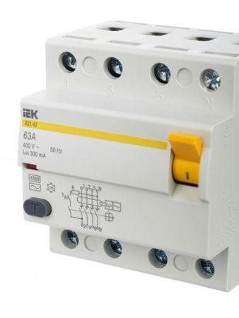 Выключатель дифференциальный (УЗО) ВД1-63 4Р 63А 300мА IEK