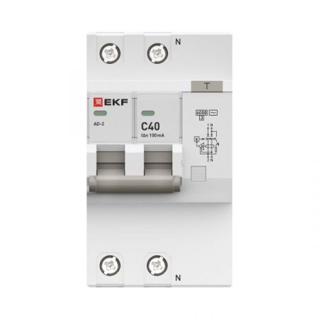 Дифференциальный автомат АД-2 40А/100мА (хар. C, AC, электронный, защита 270В) 6кА EKF PROxima