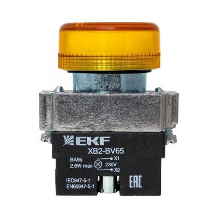 Лампа сигнальная BV65 желтая EKF