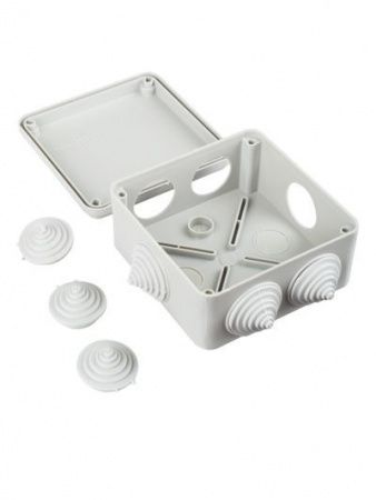 Коробка распаячная КМ41234 для открытой проводки безгалогенная (HF) 100х100х50мм IP55 6 гермовводов серая IEK