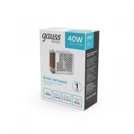 Блок питания Gauss 40W 12V IP20 BT502