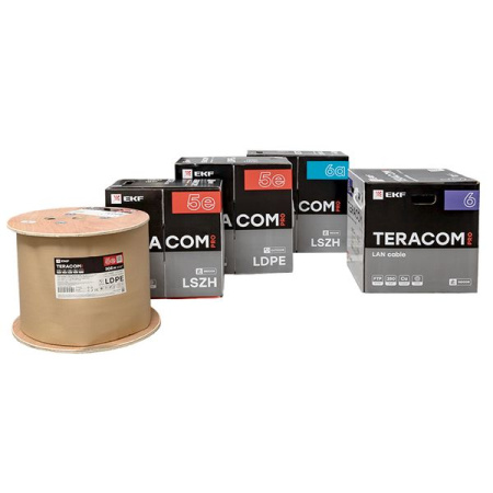 Кабель витая пара U/UTP кат.5E 4 пары 24 AWG solid LSZH нг(А)-HF сер. TERACOM PRO EKF TRP-5EUTP-04LS