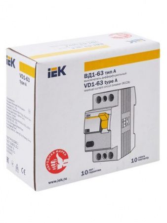 Выключатель дифференциальный (УЗО) ВД1-63 2Р 25А 30мА тип А IEK