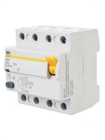 Выключатель дифференциальный (УЗО) ВД1-63S 4Р 25А 300мА IEK