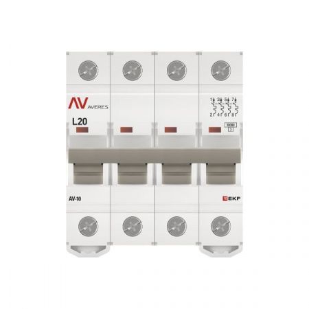 Выключатель автоматический AV-10 4P 20A (L) 10kA EKF AVERES