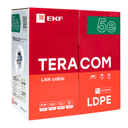 Кабель витая пара TERACOM Cat.5E F/UTP 4 пары solid внешний оболочка LDPE цвет черный (упак. 305м)