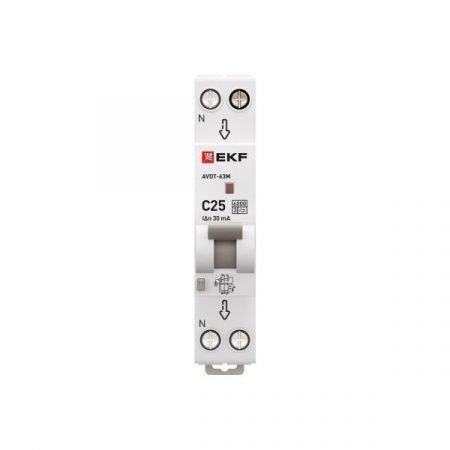 Автоматический выключатель дифференциального тока АВДТ-63М 1P+N 18мм 25А характеристика С 30мА тип A электронный 6кА PROXIMA EKF