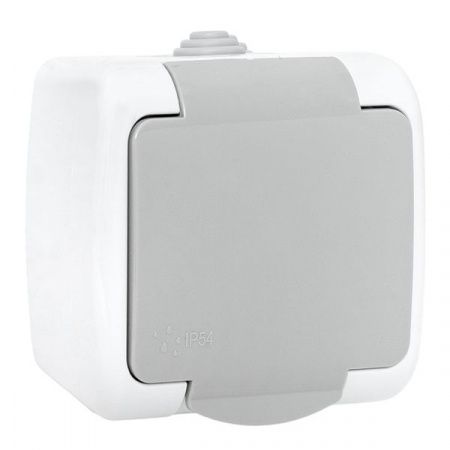 Мурманск Розетка 1-местная 16А с заземлением с крышкой IP54 серый с защитными шторками EKF