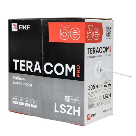 Кабель витая пара U/UTP кат.5E 4 пары 24 AWG solid LSZH нг(А)-HF сер. TERACOM PRO EKF TRP-5EUTP-04LS