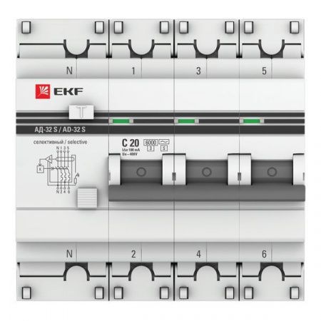 Выключатель автоматический дифференциального тока 3P+N 20А 100мА АД-32 (селективный) PROxima EKF DA3