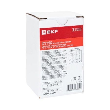 Перекл. кулачк. ПК-3-13 25А 3P "Вкл.-Выкл." IP54 EKF