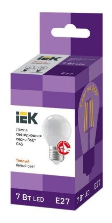 Лампа светодиодная G45 шар матовая 7Вт 230В 3000К E27 серия 360° IEK
