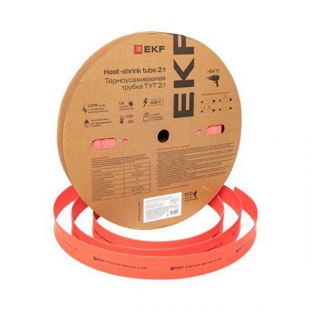 Термоусаживаемая трубка ТУТ нг 30/15 красная рулон EKF PROxima