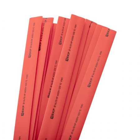 Термоусаживаемая трубка ТУТ нг 16/8 красная в отрезках по 1м EKF PROxima