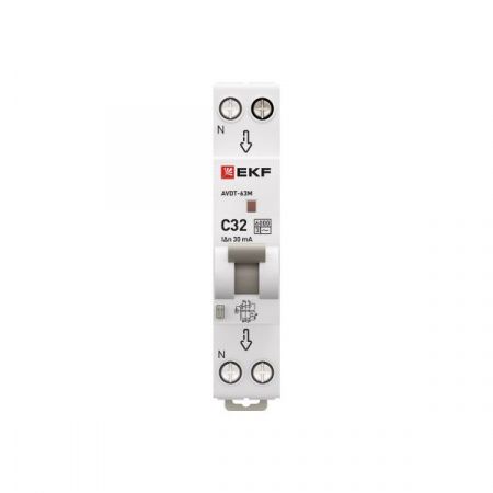 Автоматический выключатель дифференциального тока АВДТ-63М 1P+N 18мм 32А характеристика С 30мА тип AС электронный 6кА PROXIMA EKF