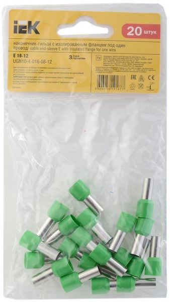 Наконечник НШВИ  16,00-12 Наконечник-гильза Е16-12 16мм2 (зеленый, 20шт) IEK